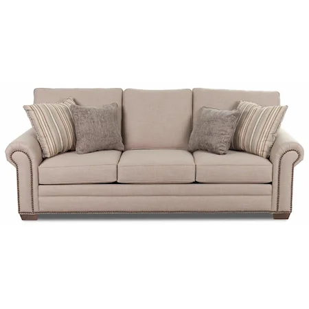 Enso Memory Foam Queen Sleeper with Rolled Arms and Nailhead Studs